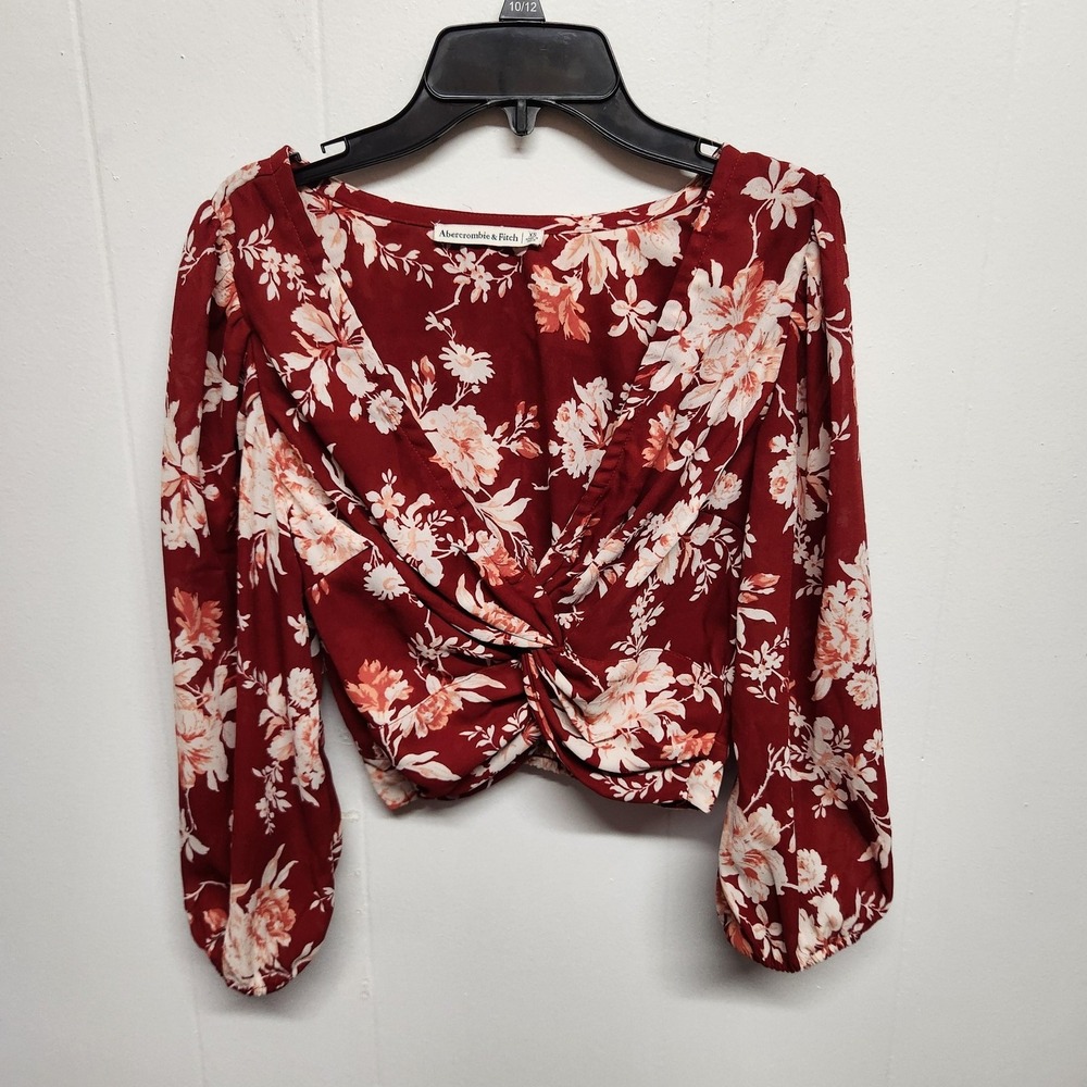 Abercrombie & Fitch Blouse Womens XS Floral Twist Front Cropped Long Sleeve Top